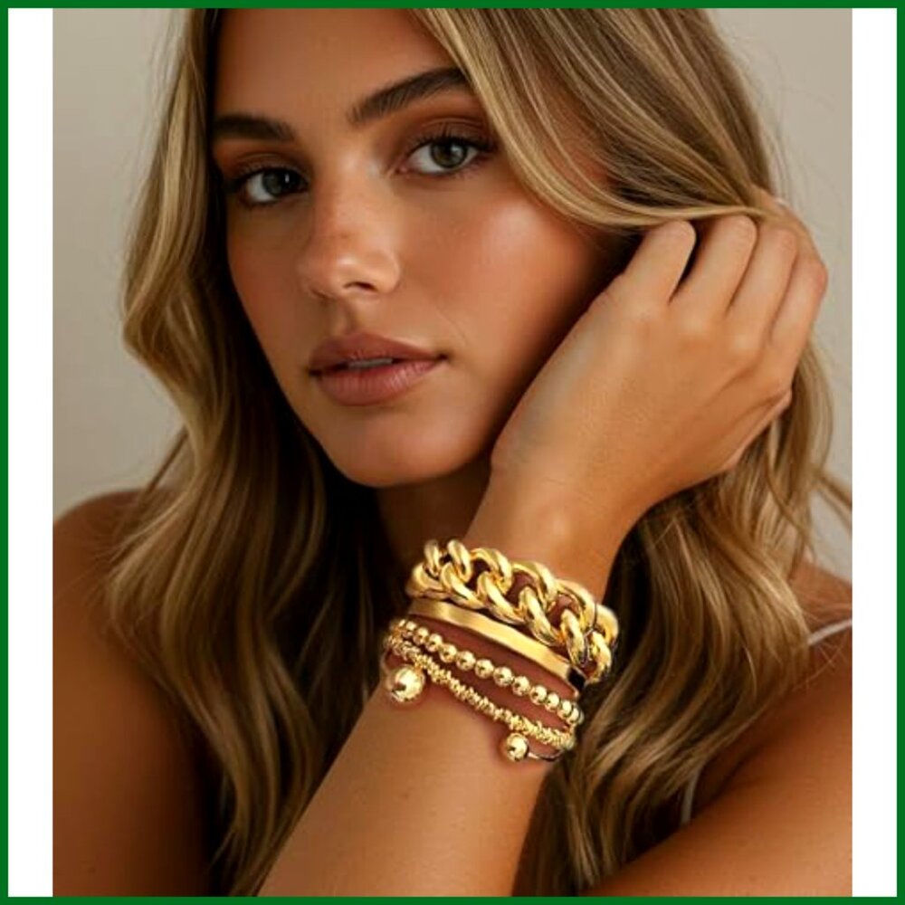 Stackable Chunky Adjustable Chain Beaded Cuff Ban… - image 4